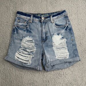 Hot Kiss distressed denim shorts blue cuffed ripped size S Y2K casual